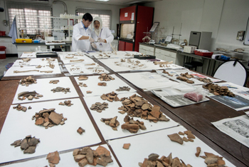 Malaysian archaeological artifacts in the lab